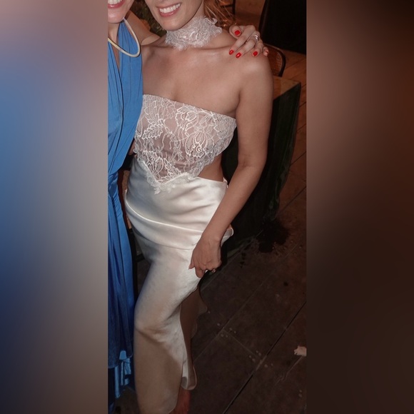 Retrofete Lucie Dress - White Lace-Top Satin Maxi Dress - Picture 2 of 9